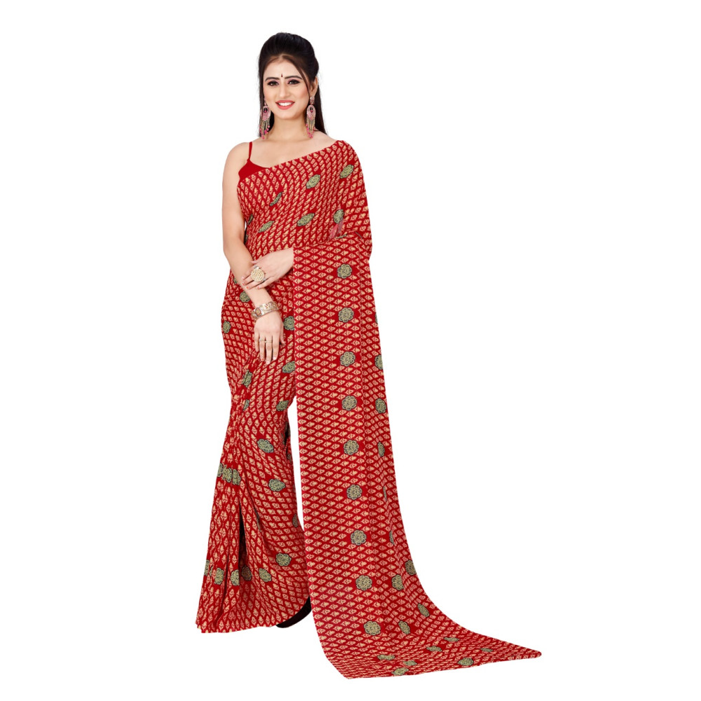 Dropship Women's Georgette Saree With Out Blouse (Red, 5-6 Mtrs)