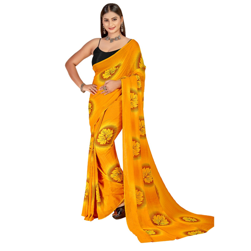 Dropship Women's Georgette Saree With Out Blouse (Yellow, 5-6 Mtrs)