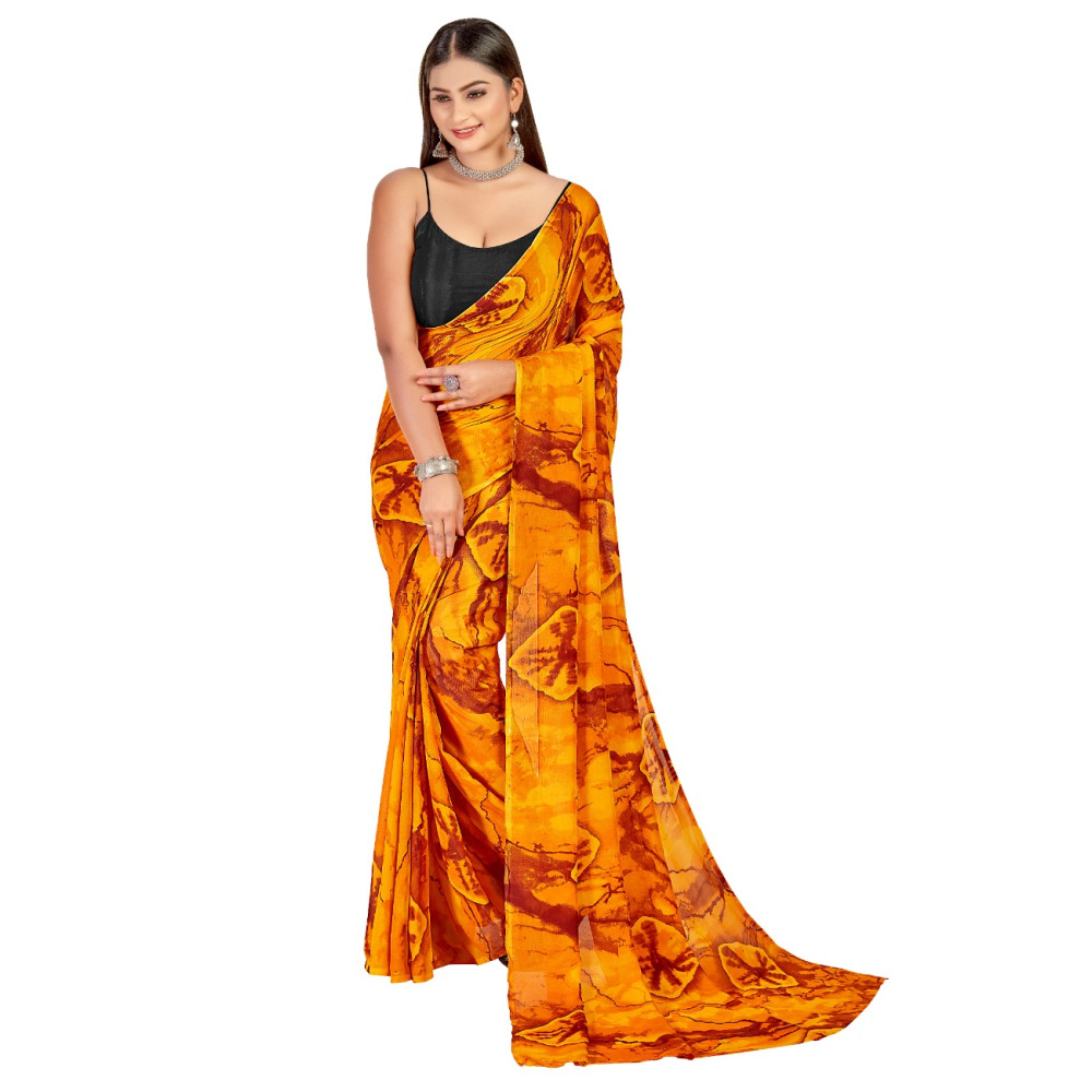 Dropship Women's Georgette Saree With Out Blouse (Yellow, 5-6 Mtrs)