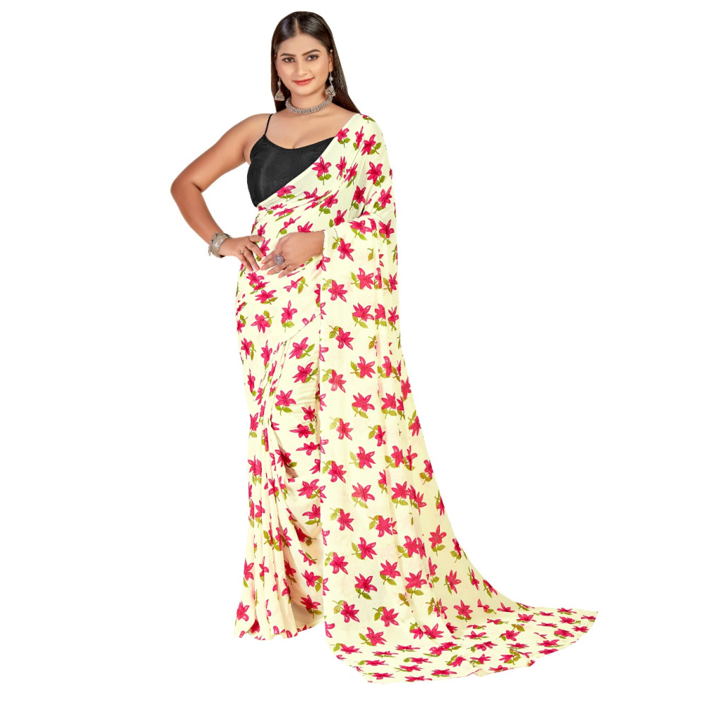 Dropship Women's Georgette Saree With Out Blouse (Pink, 5-6 Mtrs)