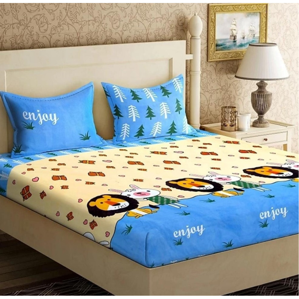 Dropship Multi Color Super Soft Glace Cotton Bedsheeet With Two Pillow Cover