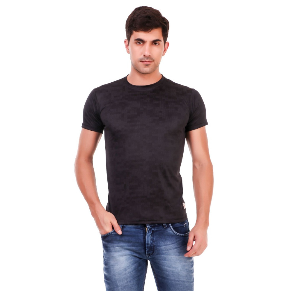 Dropship Men's Cotton Blend Half Sleeve Tshirt (Black)