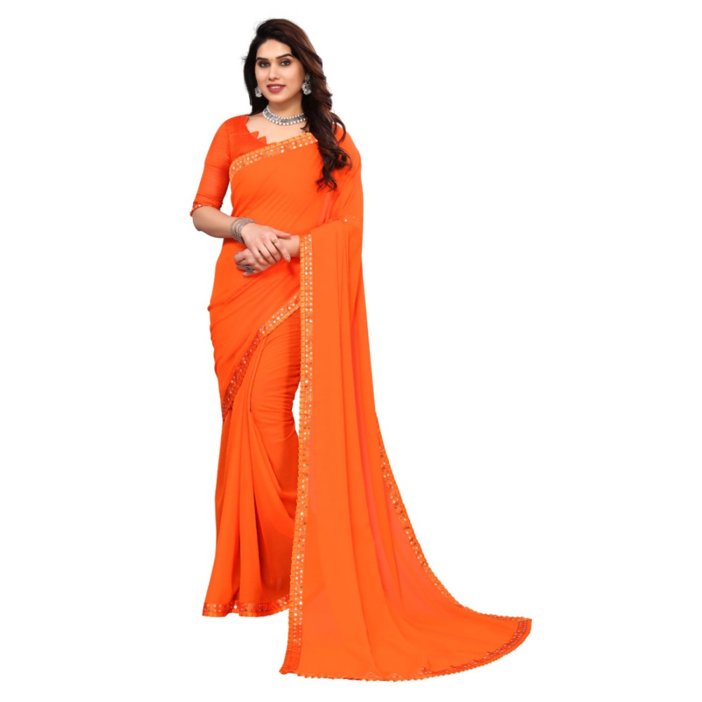 Dropship Women's Embellished Dyed Printed Bollywood Georgette Saree With Blouse (Orange)