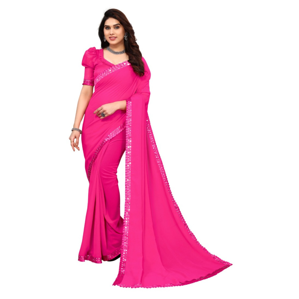 Dropship Women's Embellished Dyed Printed Bollywood Georgette Saree With Blouse (Pink)