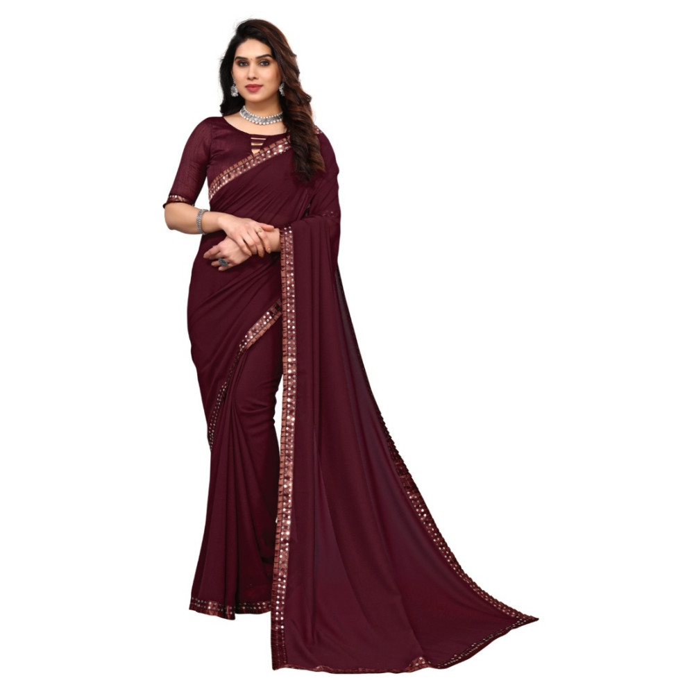 Dropship Women's Embellished Dyed Printed Bollywood Georgette Saree With Blouse (Dark Choclate)