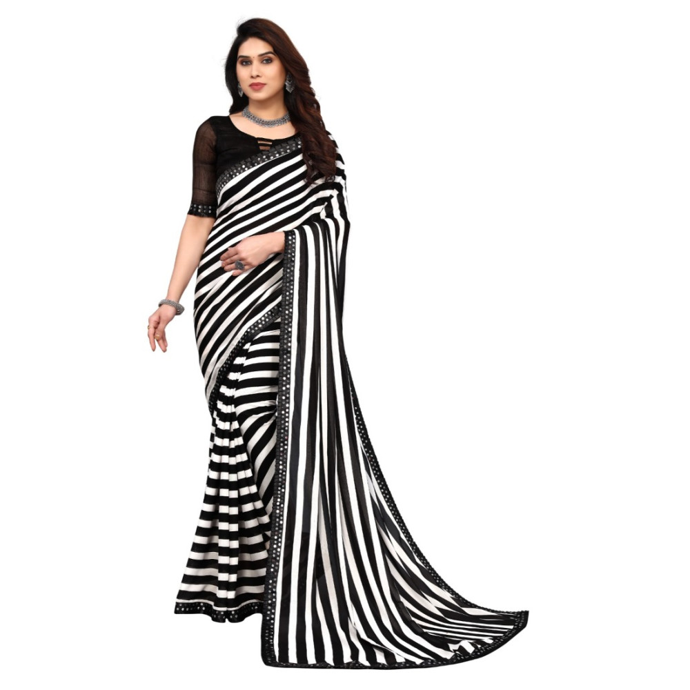 Dropship Women's Embellished Dyed Printed Bollywood Georgette Saree With Blouse (Black)