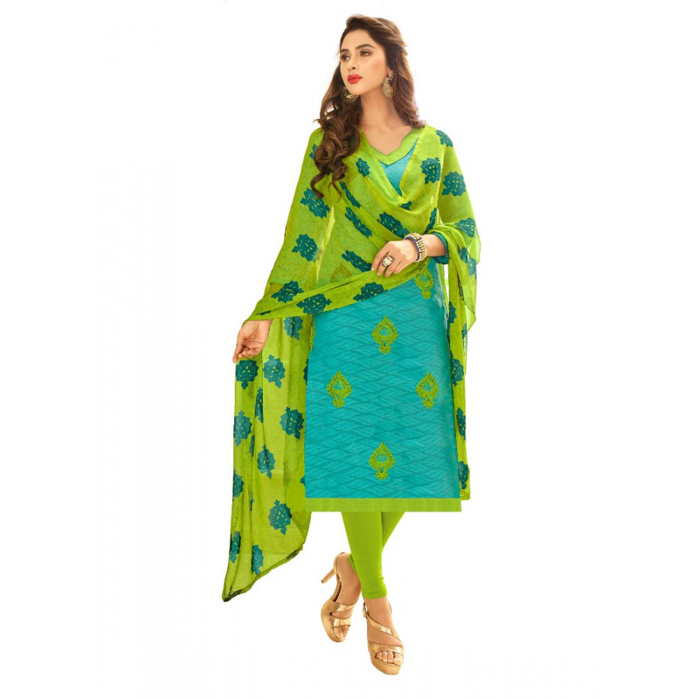 Dropship Women's Cotton Jacquard Unstitched Salwar-Suit Material With Dupatta (Green, 2-2.5mtrs)