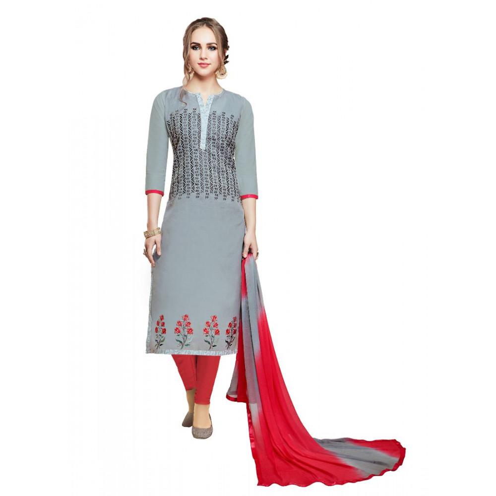 Dropship Women's Cotton Unstitched Salwar-Suit Material With Dupatta (Ash , 2-2.5mtrs)