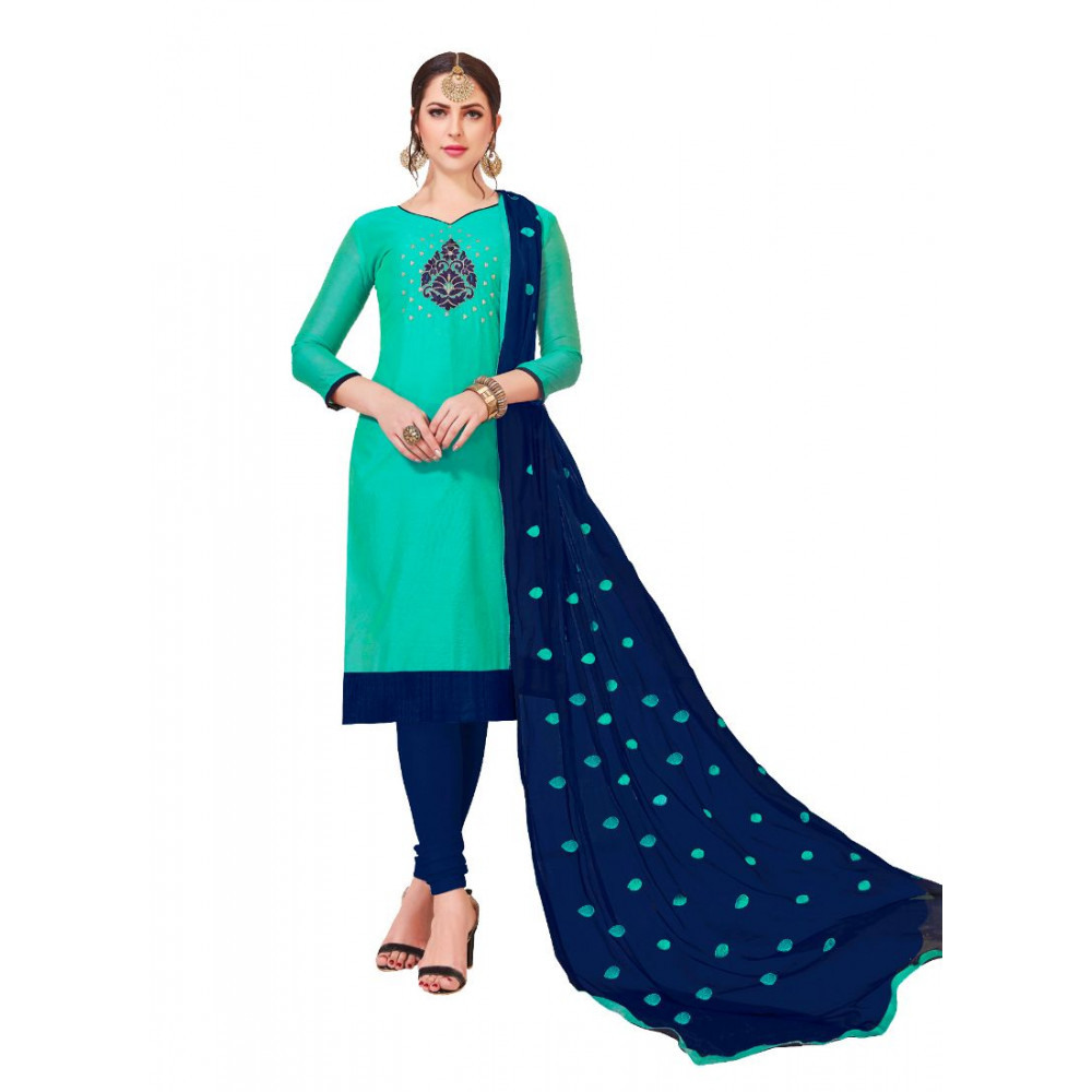 Dropship Women's Modal Silk Unstitched Salwar-Suit Material With Dupatta (Turquoise, 2-2.5mtrs)