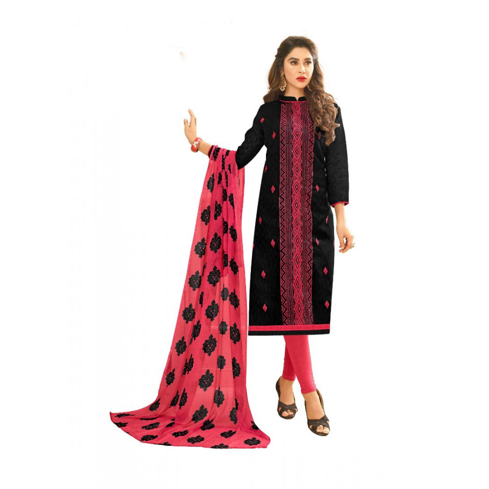 Dropship Women's Cotton Jacquard Unstitched Salwar-Suit Material With Dupatta (Black, 2 Mtr)