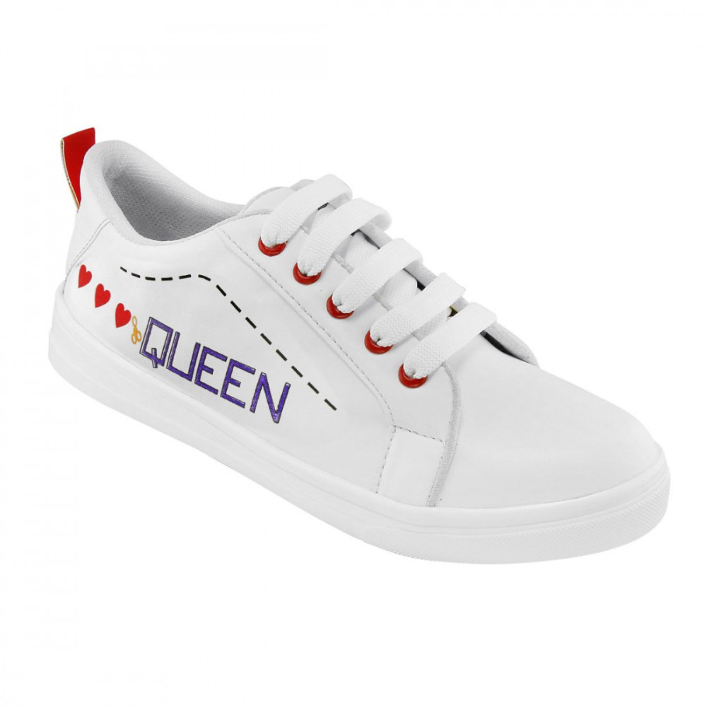 Dropship Women White,Red Color Leatherette Material  Casual Sneakers
