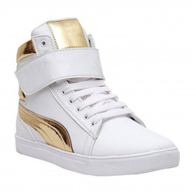 Dropship Men's White,Gold Color Synthetic Material  Casual Sneakers