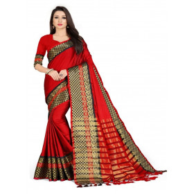 Dropship Women's Cotton Silk,Jacquard,Poly Silk Saree (Red, 5-6 Mtrs)