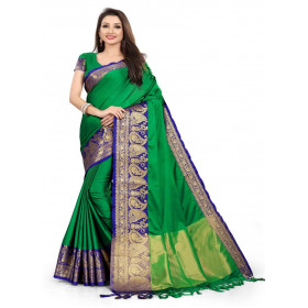 Dropship Women's Cotton Silk,Jacquard,Poly Silk Saree (Green, 5-6 Mtrs)