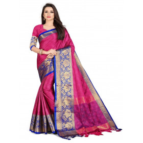 Dropship Women's Cotton Silk,Jacquard,Poly Silk Saree (Pink, 5-6 Mtrs)