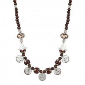 Dropship Designer Brown Beads Tibetean Silver Coin Necklace