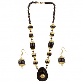 Dropship Designer Dark Brown and Golden Beads South Style Necklace