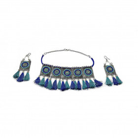 Dropship Afghani Boho Handcrafted Tassels Oxidized Silver Necklace Set