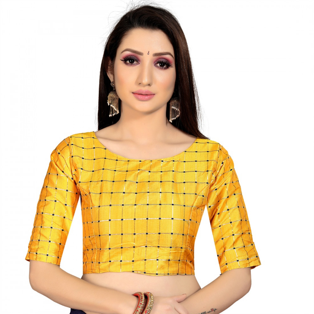 Dropship Women's Brocade, Inner-Cotton Full Stitched Padded Blouse (Yellow )