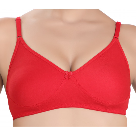 Dropship Daily Bra Non Padded Wire Free High Coverage Moulded Cup-Red
