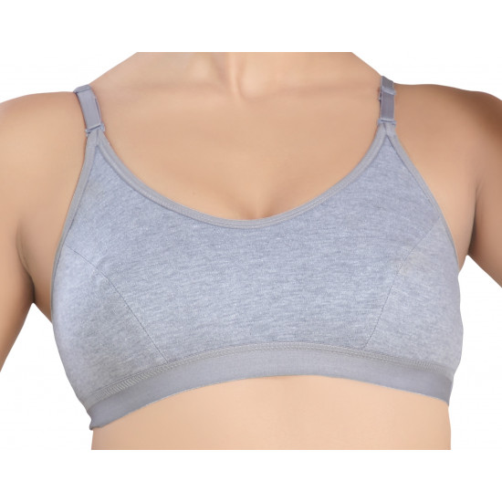 Dropship Sports Bra Fixed Strap Non Padded Wire Free Full Coverage-Grey