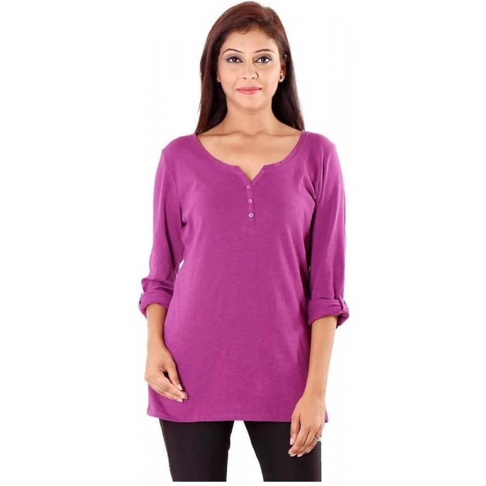 Dropship Womens Cotton/Banian Western Tshirt (Purple, S)