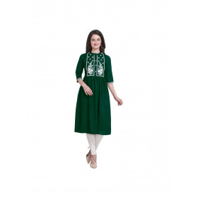 Dropship Women's Kurtis With Heavy Rayon Embroidery Work (Color:Green,Sleeve: 3/4 Sleeve)