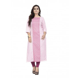 Dropship Women's Kurtis With Heavy Slub Cotton Casual (Color:baby pink,Sleeve: 3/4 Sleeve)